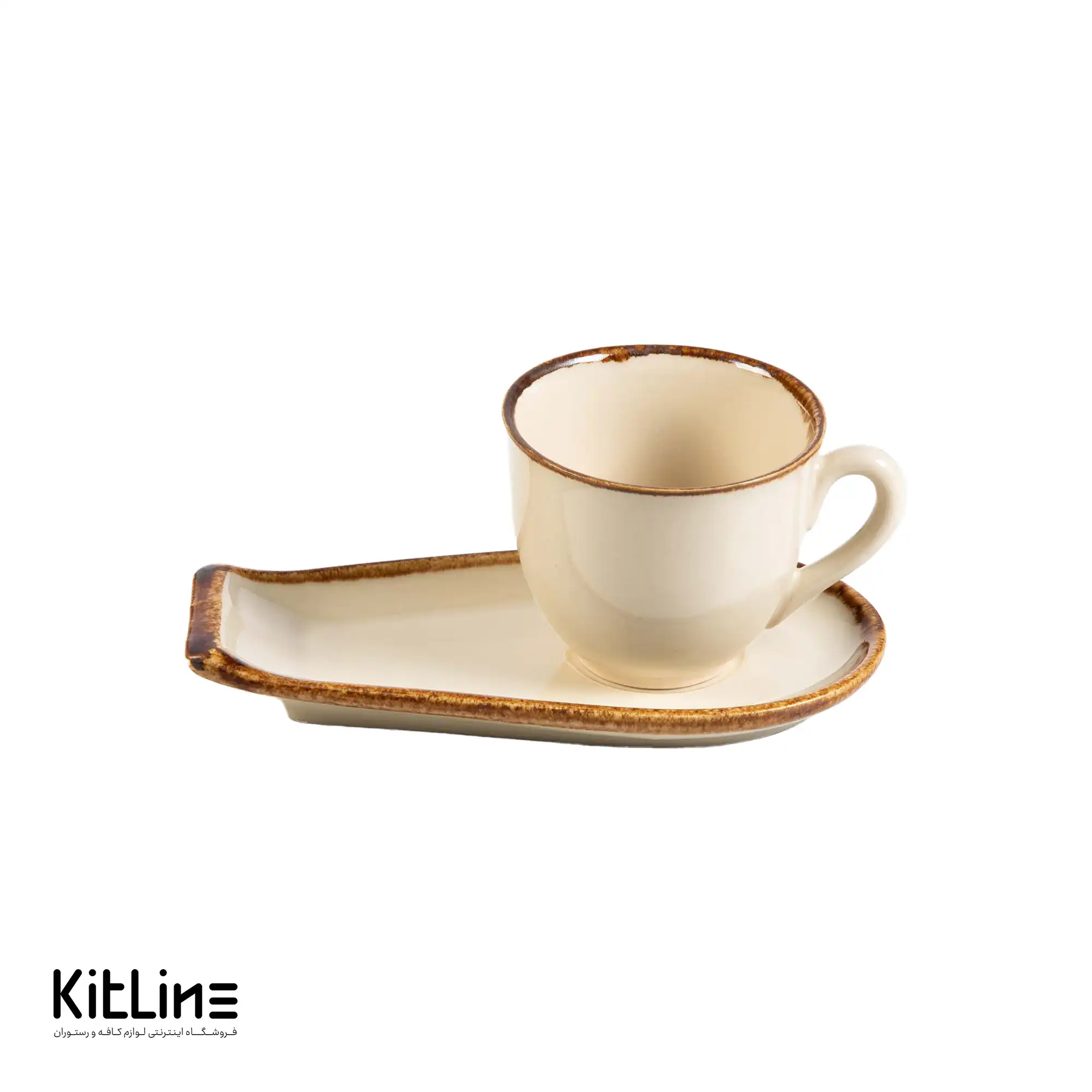 فنجان و نعلبکی سرامیکی ۱۸۰ میلی‌لیتری کرم باند دار کیچن تک