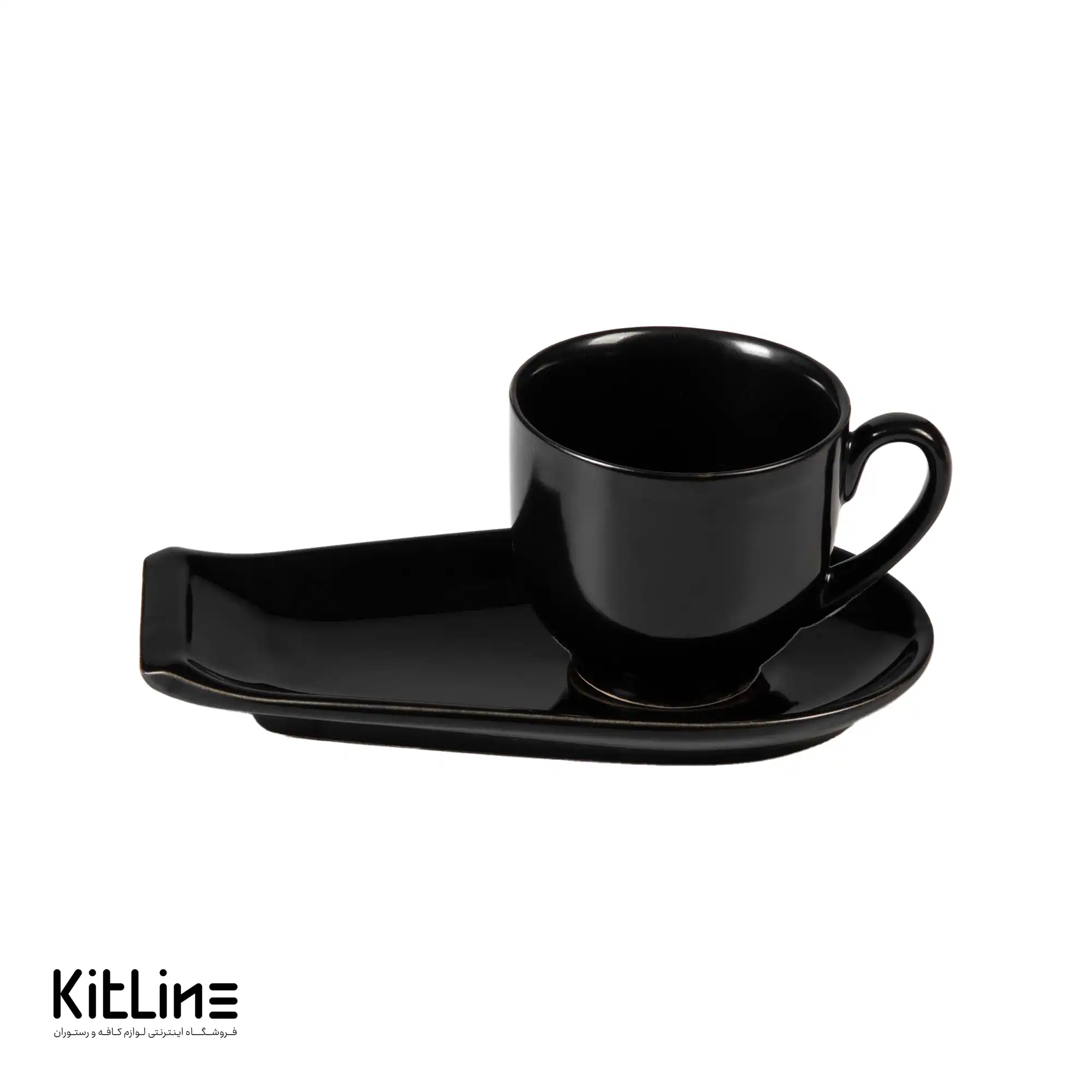 فنجان و نعلبکی سرامیکی ۲۵۰ میلی‌لیتری تمام مشکی کیچن تک