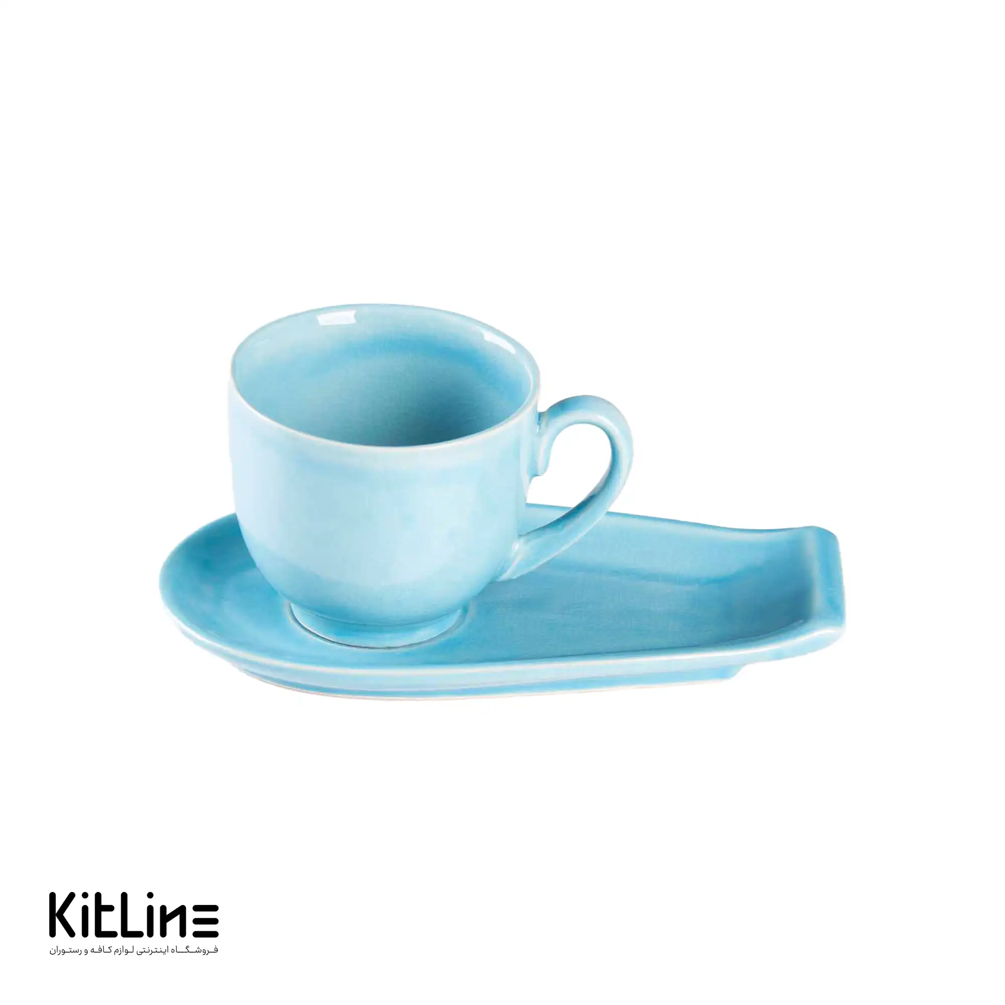 فنجان و نعلبکی سرامیکی ۲۵۰ میلی‌لیتری فیروزه ای کیچن تک