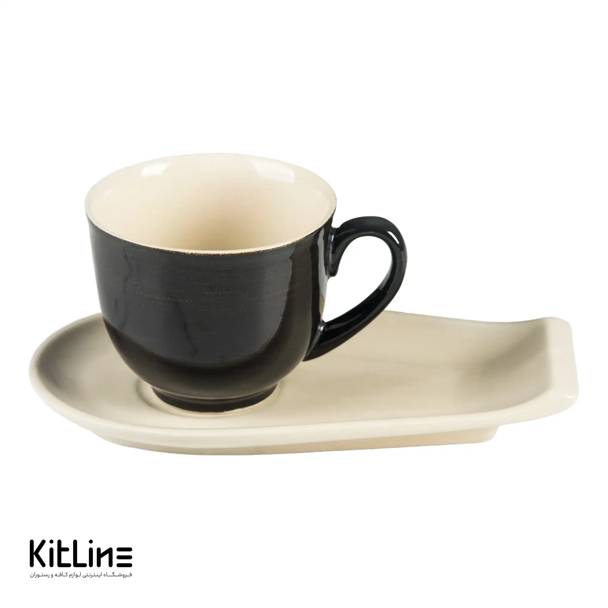 فنجان و نعلبکی سرامیکی ۲۵۰ میلی‌لیتری مشکی و سفید کیچن تک