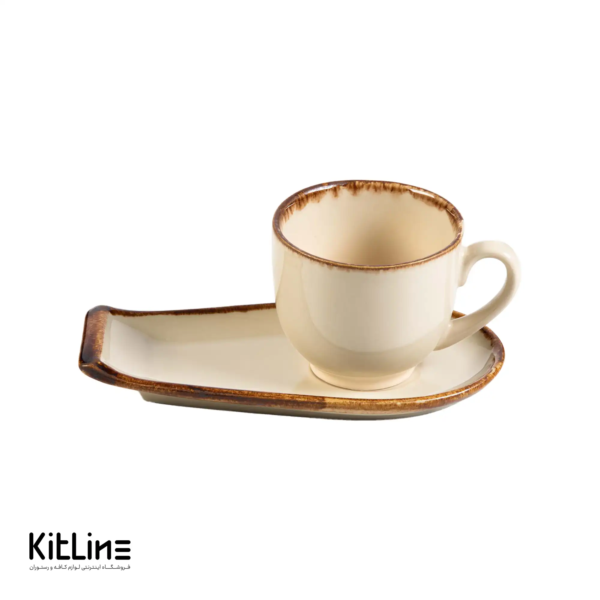 فنجان و نعلبکی سرامیکی ۲۵۰ میلی‌لیتری کرم باند دار کیچن تک