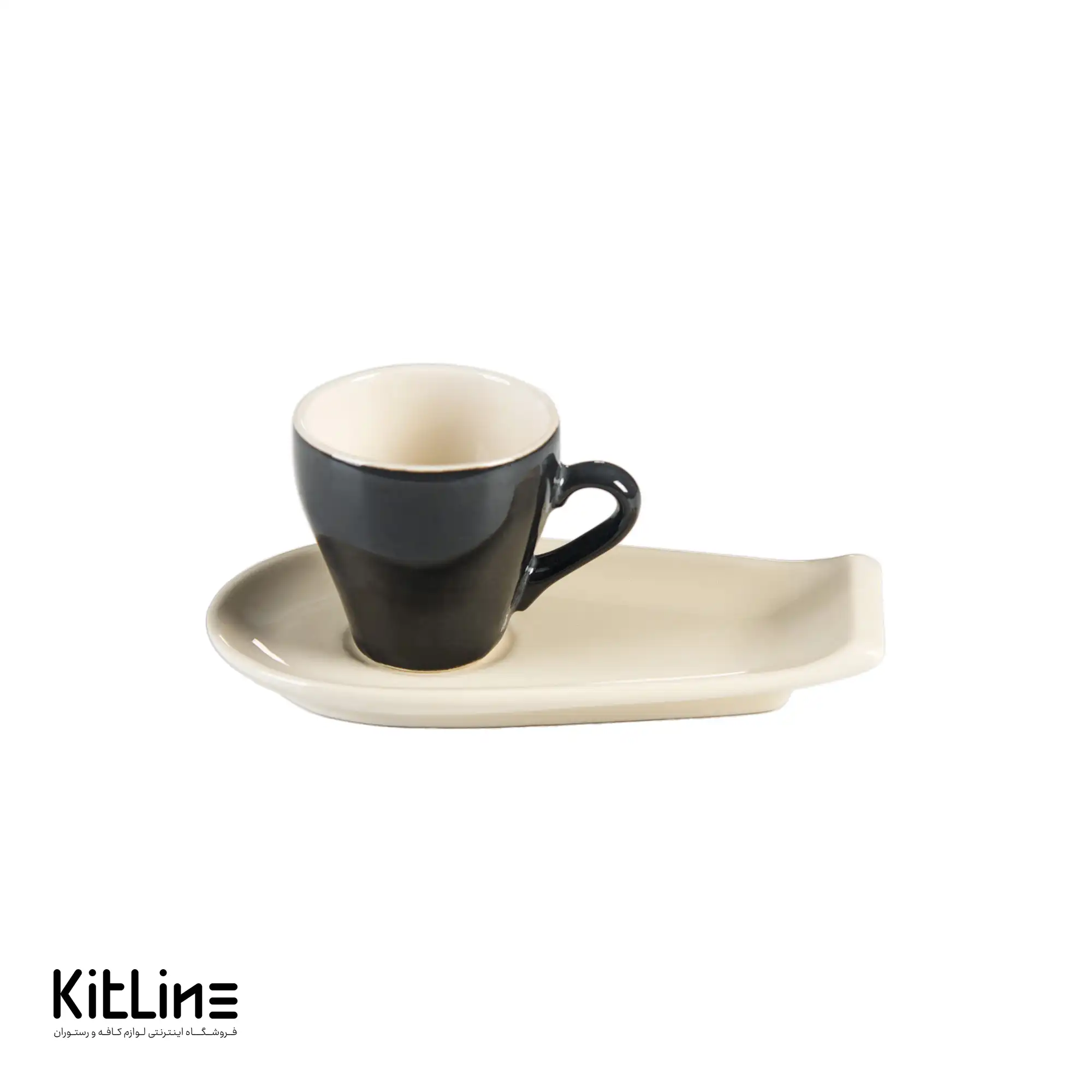 فنجان و نعلبکی سرامیکی ۹۰ میلی‌لیتری مشکی و سفید کیچن تک