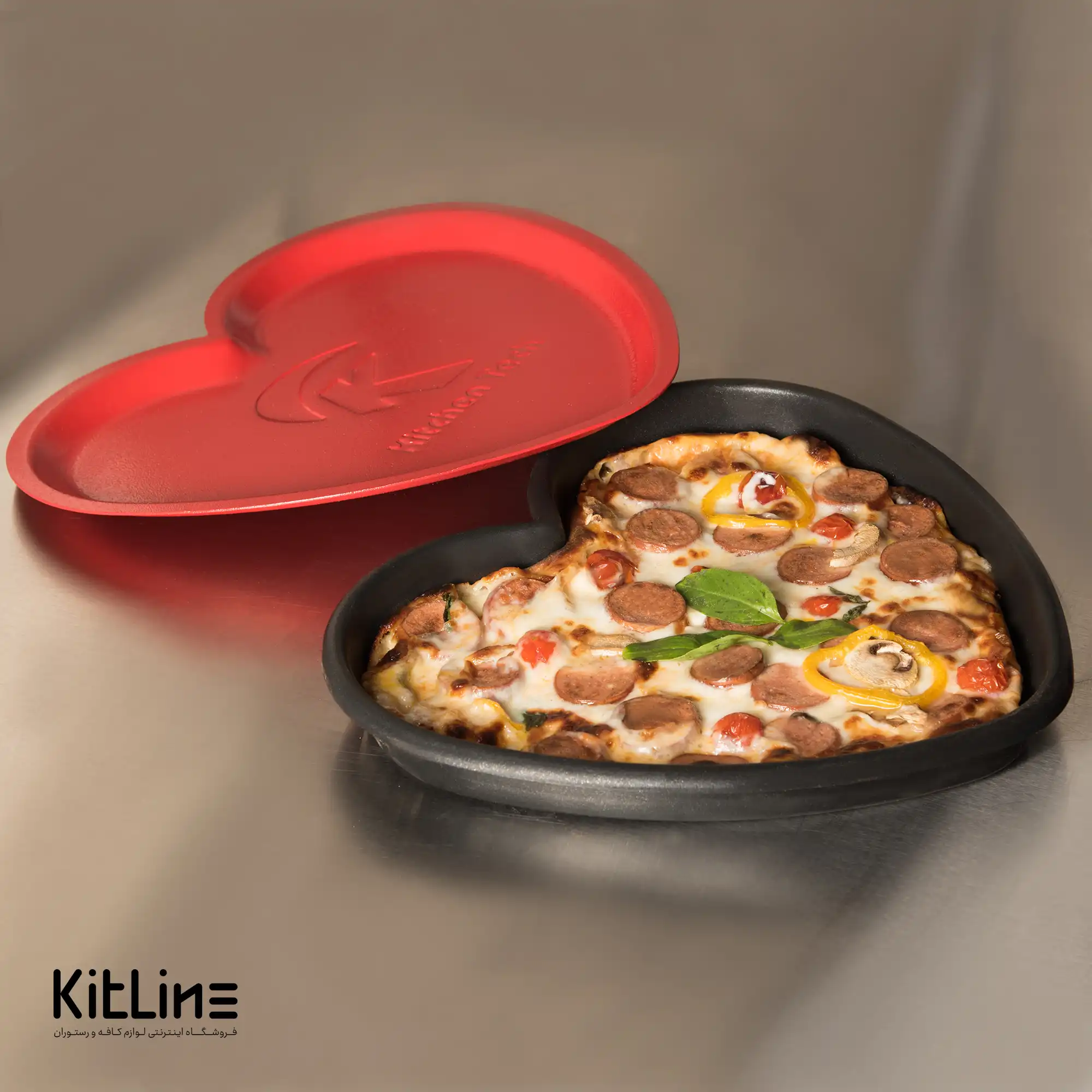 قالب پیتزا آمریکایی آلومینیومی قلبی همراه با در کیچن تک - تصویر 5