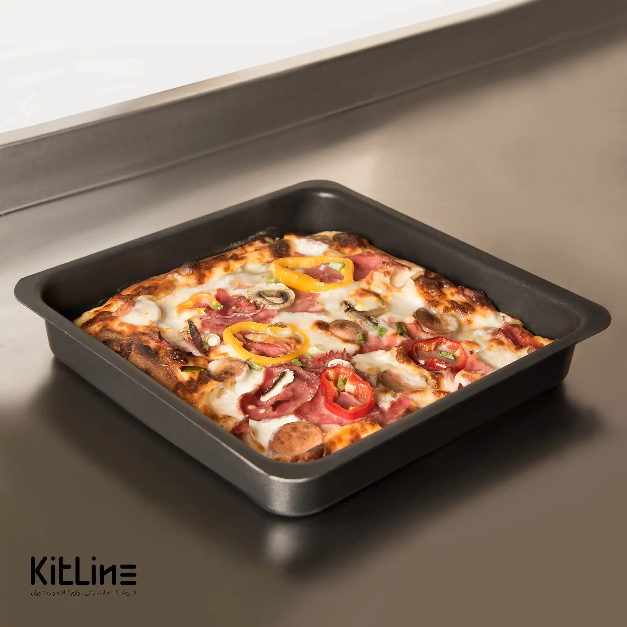 قالب پیتزا آمریکایی آلومینیومی مربعی ۲۳/۵ سانتیمتری با در کیچن تک - تصویر 5