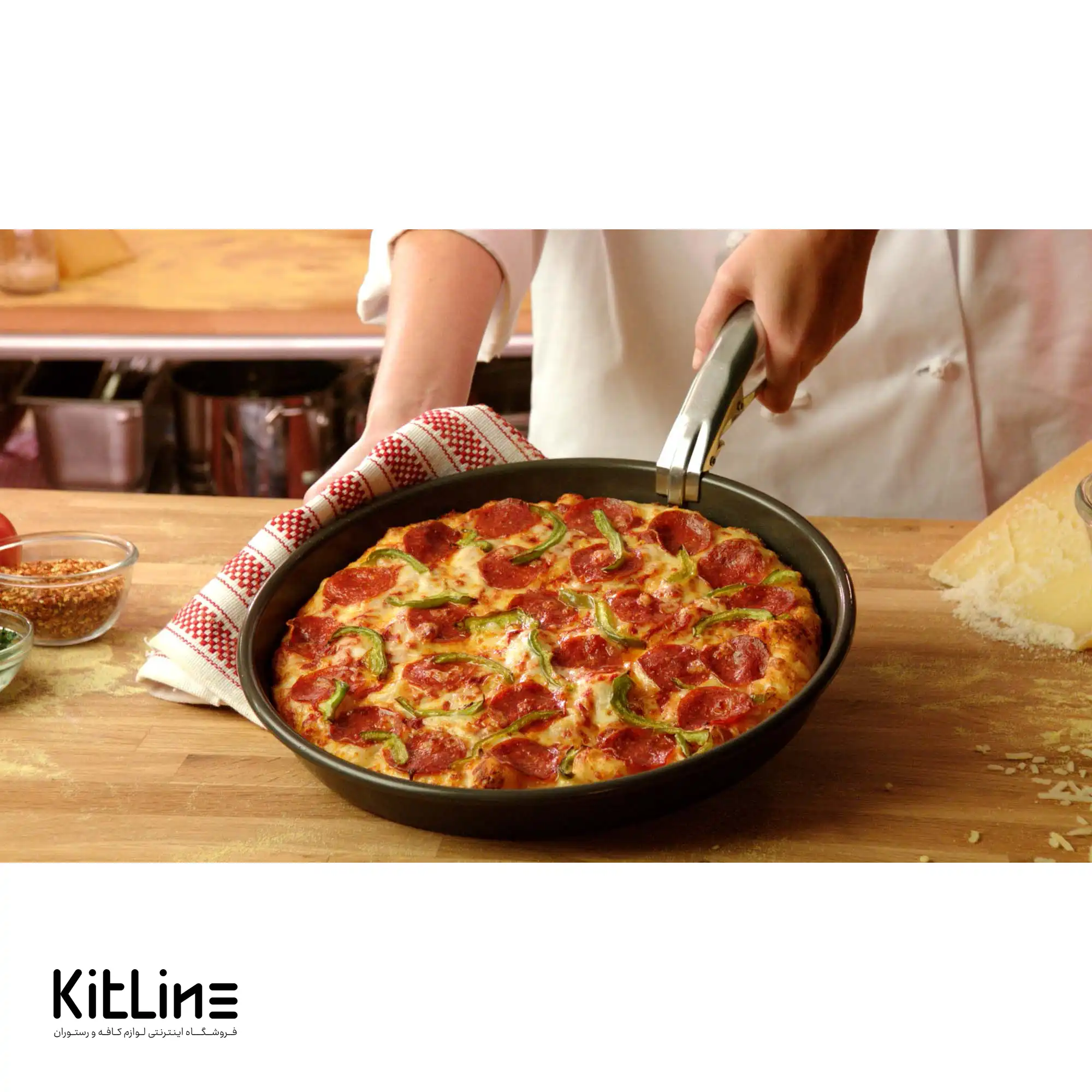 قالب پیتزا آمریکایی آلومینیومی پانچ گرد ۲۵ سانتیمتری همراه با در کیچن تک - تصویر 6