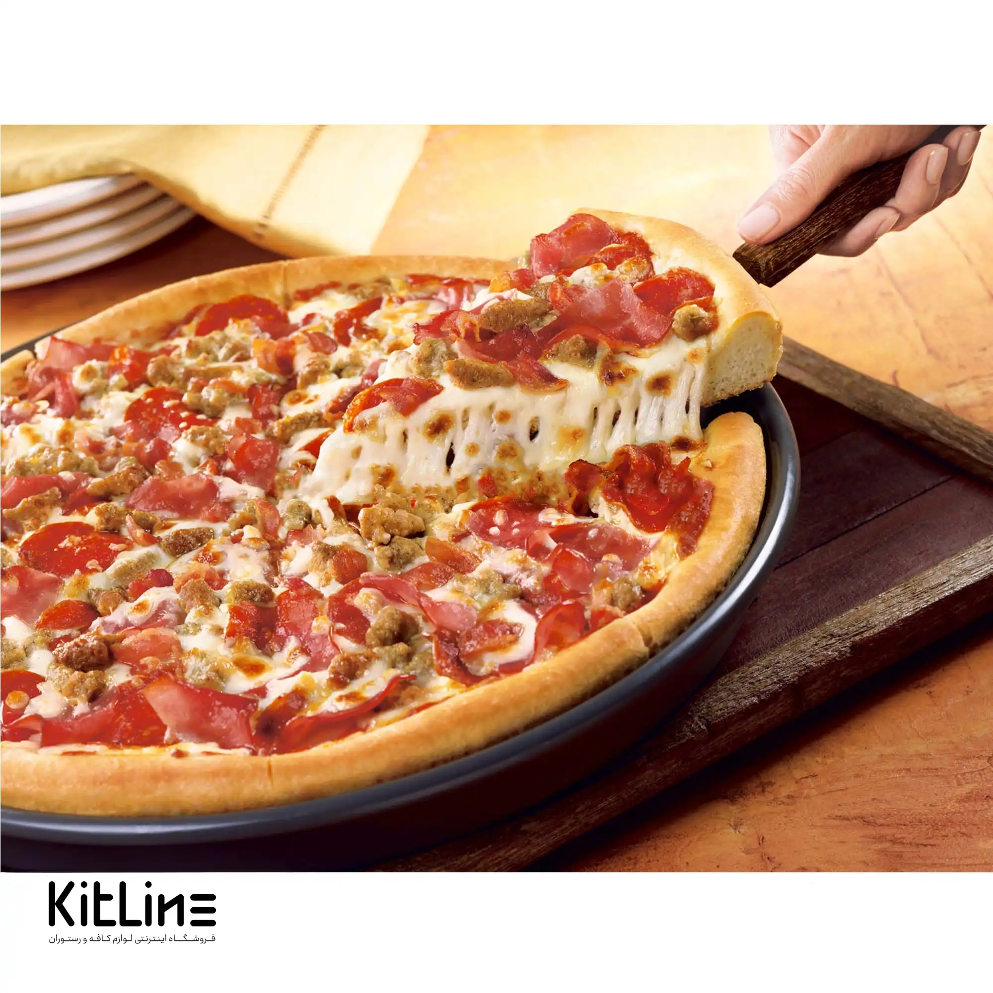 قالب پیتزا آمریکایی آلومینیومی پانچ گرد ۴۰ سانتیمتری همراه با در کیچن تک - تصویر 6