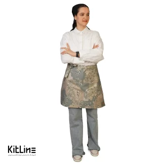 نيم پيشبند کتان سبز سدری طرح دار