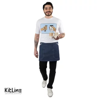 نیم پیشبند آبی دو جیب نوار سفید کیوان