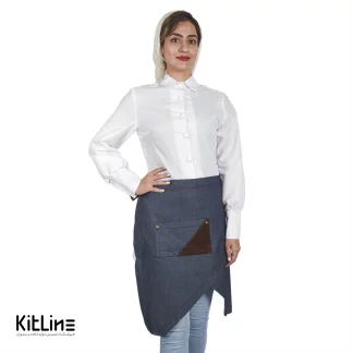 نیم پیشبند جین هشتی با جیب قهوه‌ای جیر