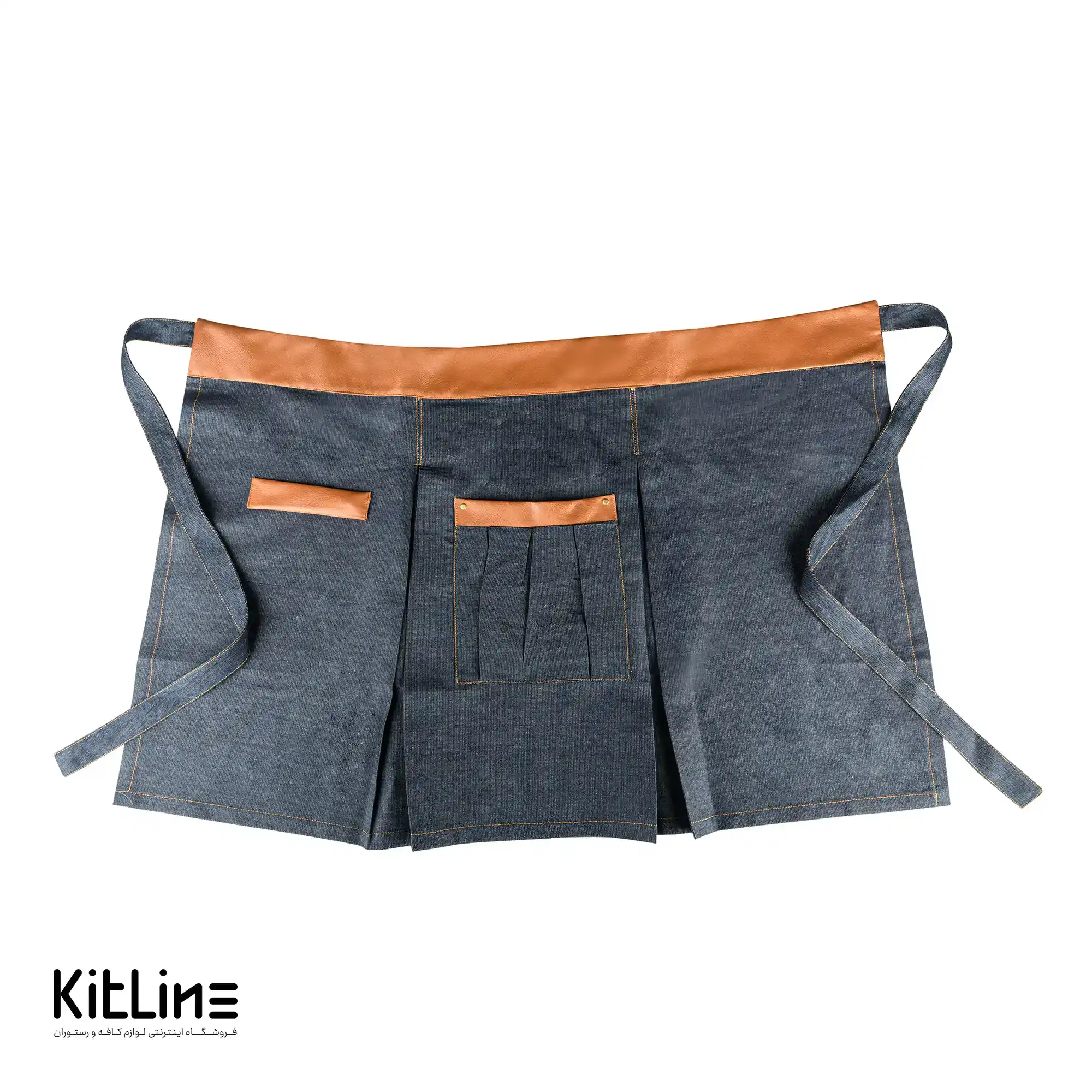 نیم پیشبند جین کمر چرمی تک جیب - تصویر 3