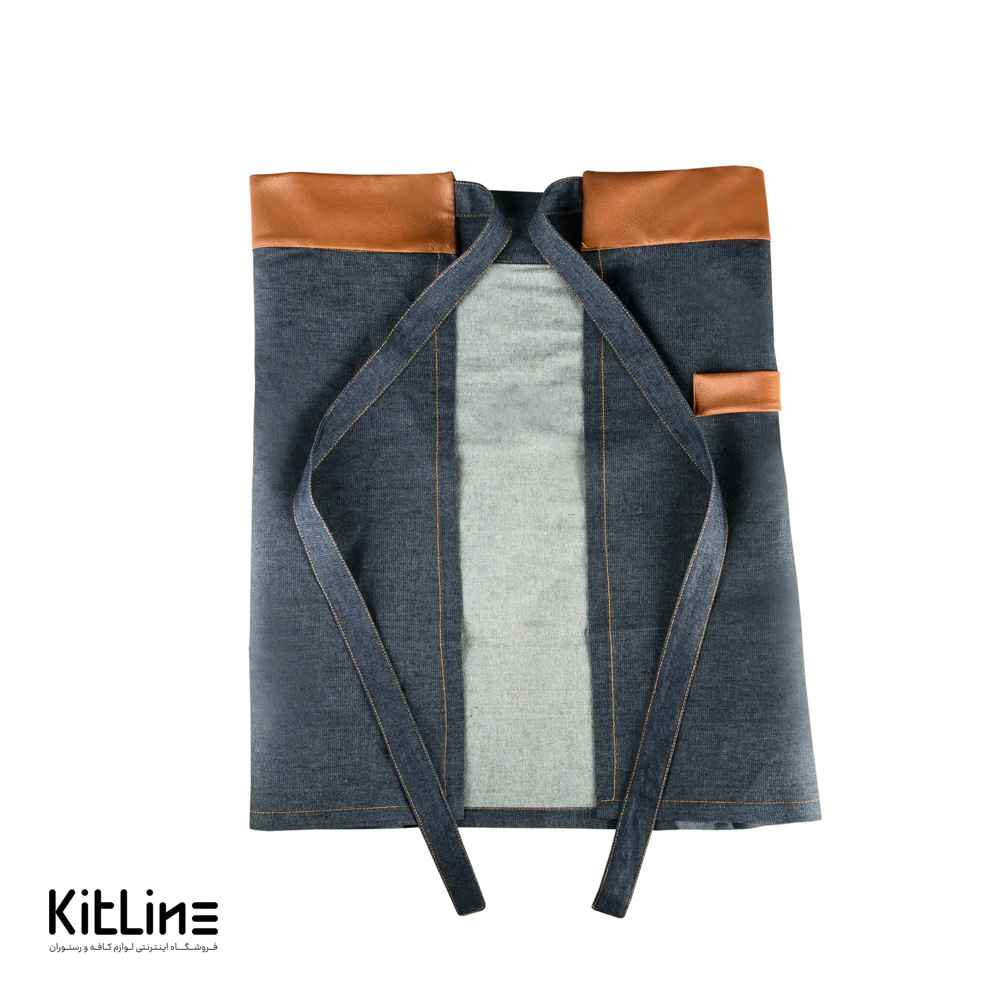 نیم پیشبند جین کمر چرمی تک جیب - تصویر 4