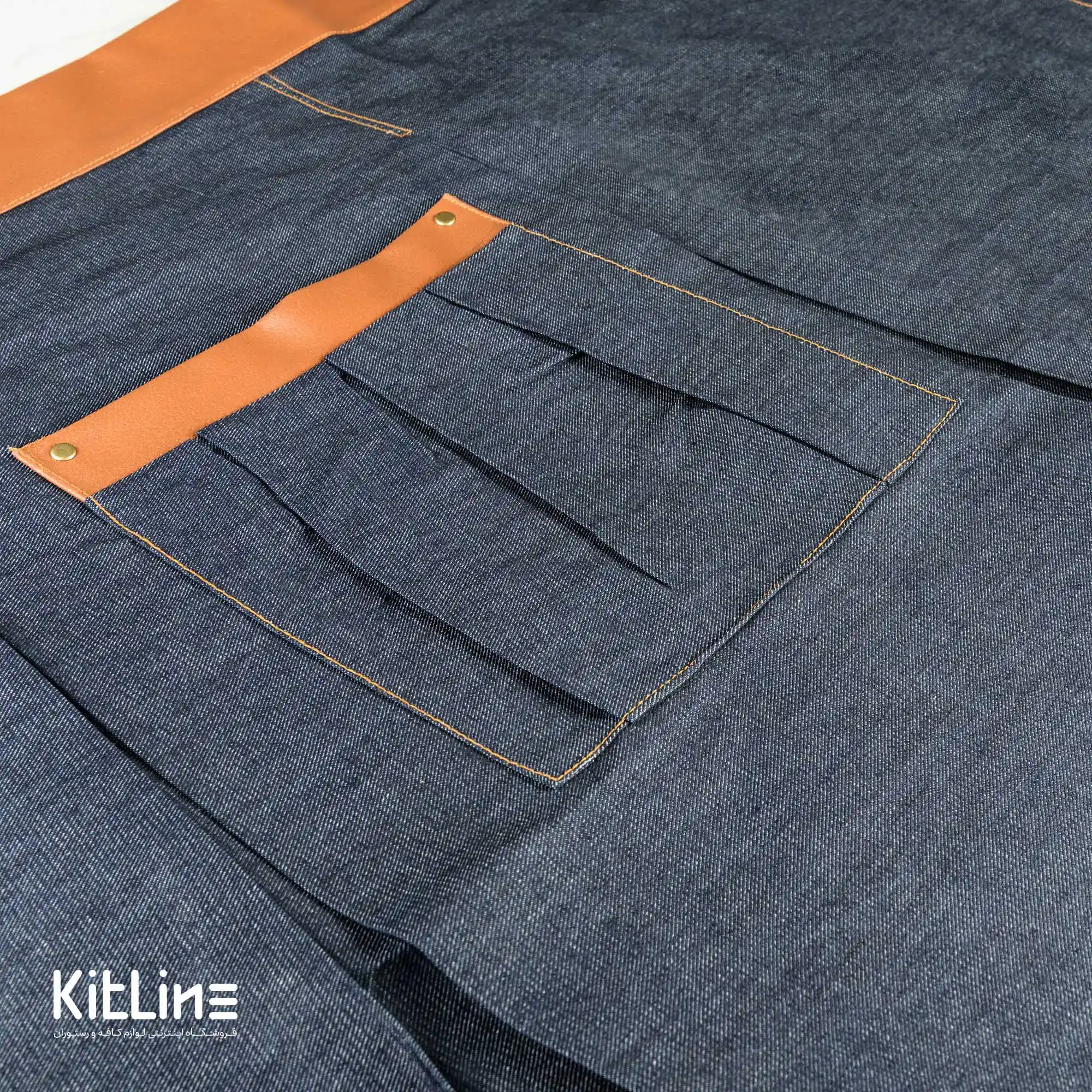 نیم پیشبند جین کمر چرمی تک جیب - تصویر 6