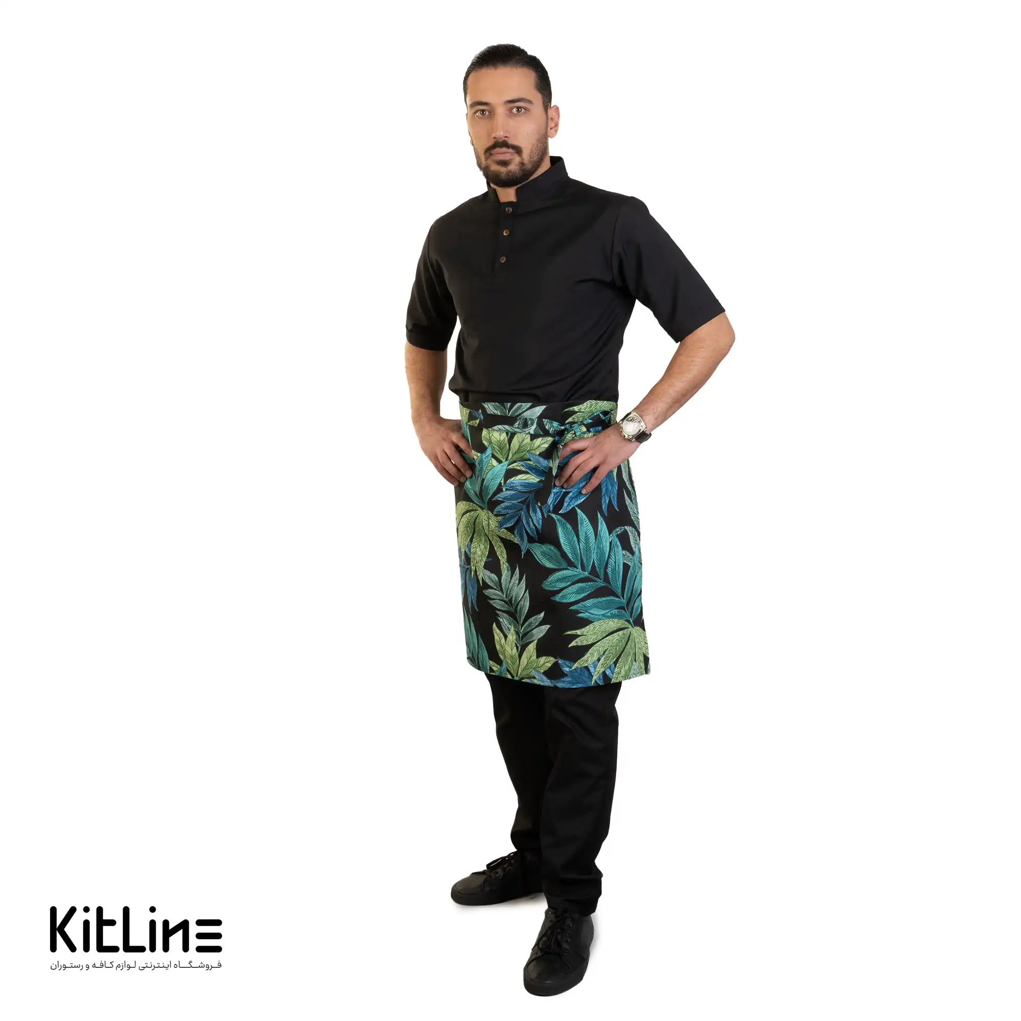 نیم پیشبند طرح برگ سبز و مشکی برند سارا فرم