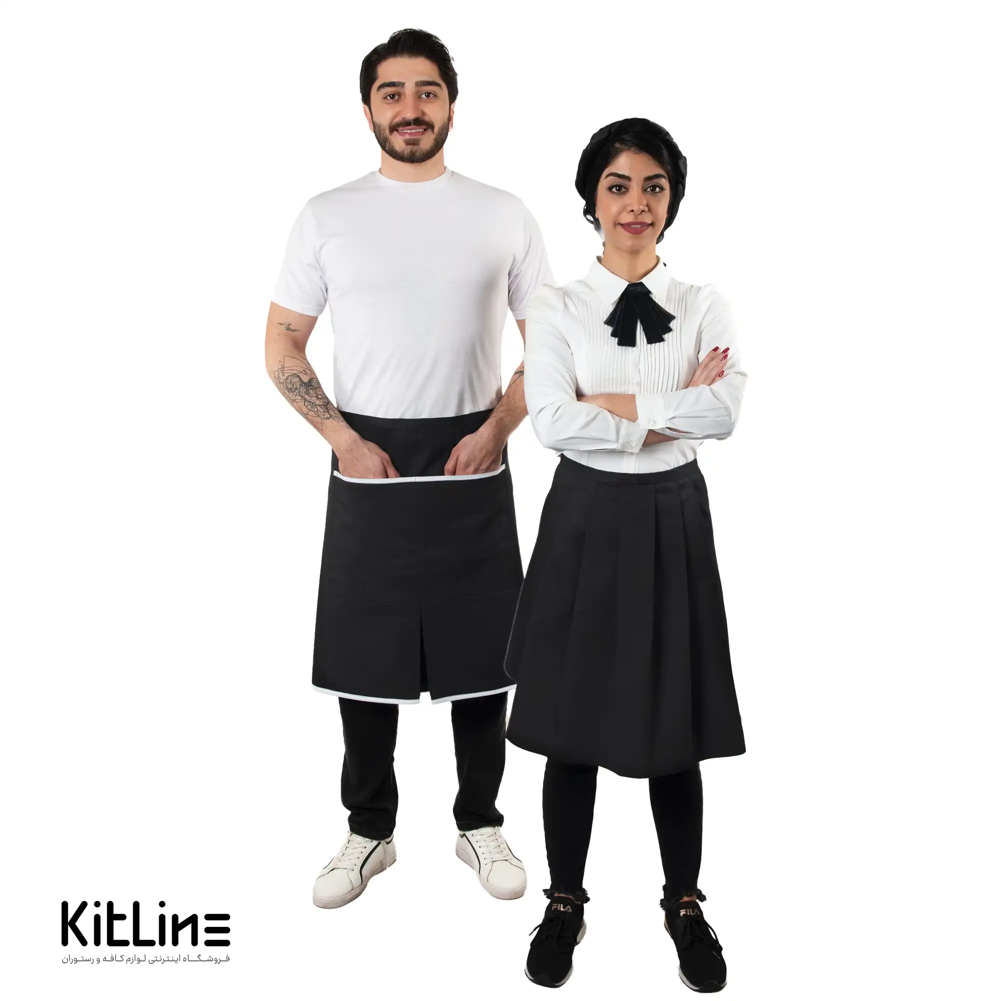 نیم پیشبند مشکی دو جیب نوار سفید کیوان - تصویر 5