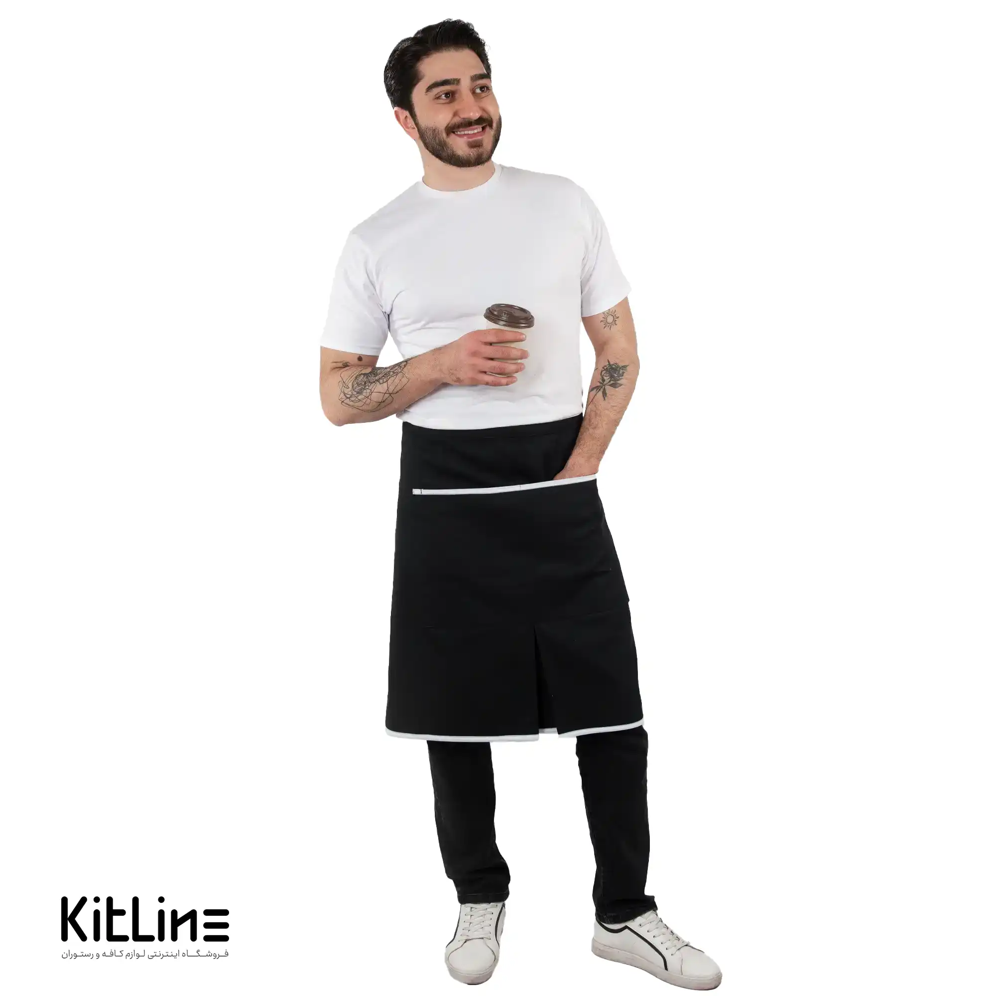 نیم پیشبند مشکی دو جیب نوار سفید کیوان