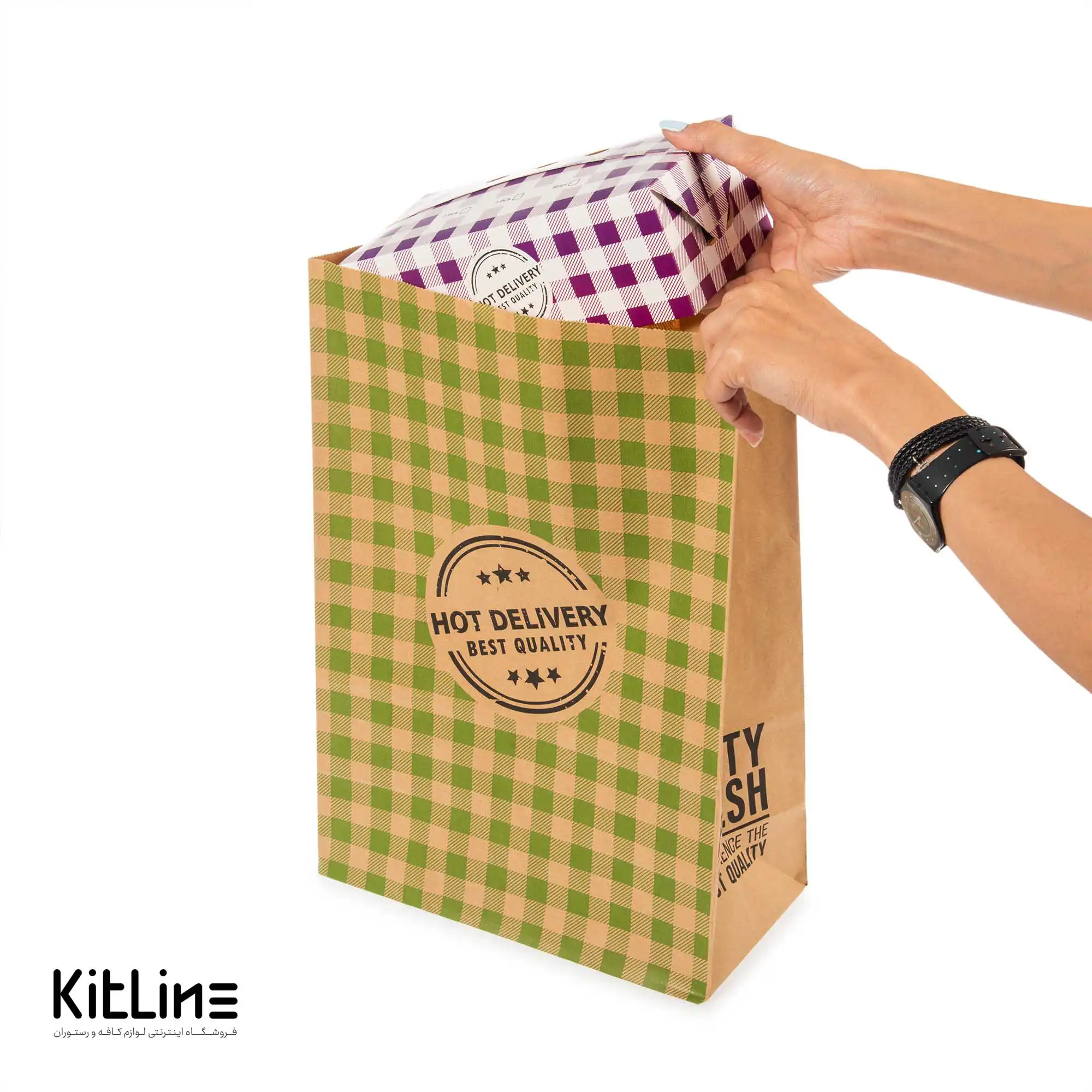 پاکت بیرون بر یکبار مصرف کاغذی کرافت ۲۹×۴۱ سانتیمتری شطرنجی سبز (کارتن ۲۵۰ عددی) - تصویر 4