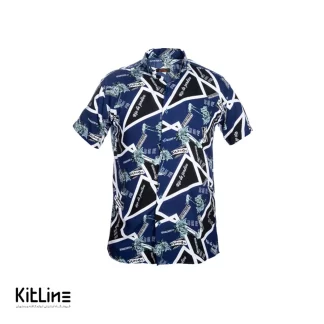 پيراهن آستین کوتاه هاوايی سفيد سورمه ای