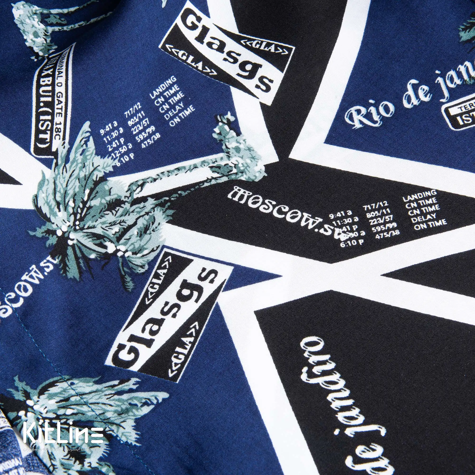 پيراهن آستین کوتاه هاوايی سفيد سورمه ای - تصویر 2