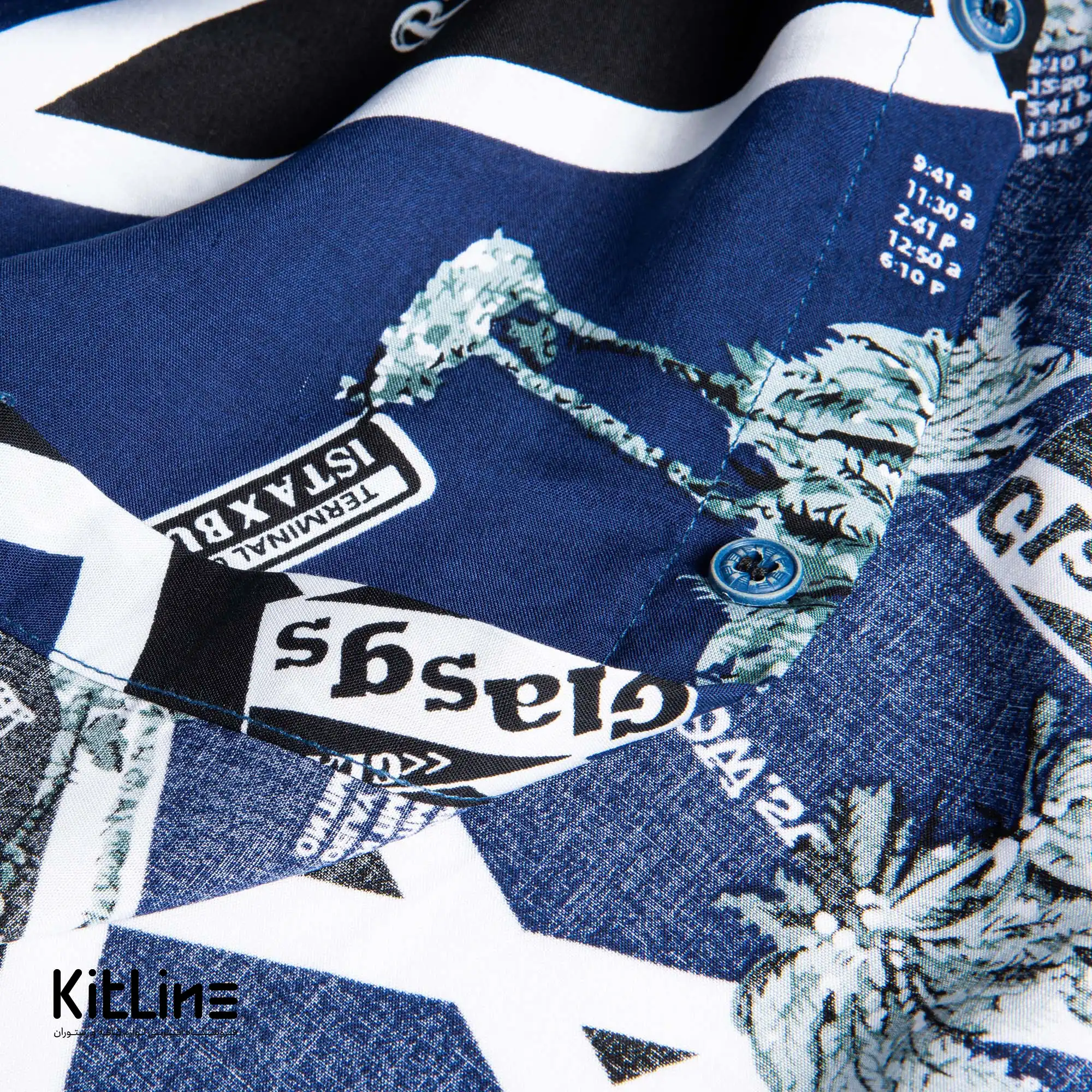 پيراهن آستین کوتاه هاوايی سفيد سورمه ای - تصویر 3