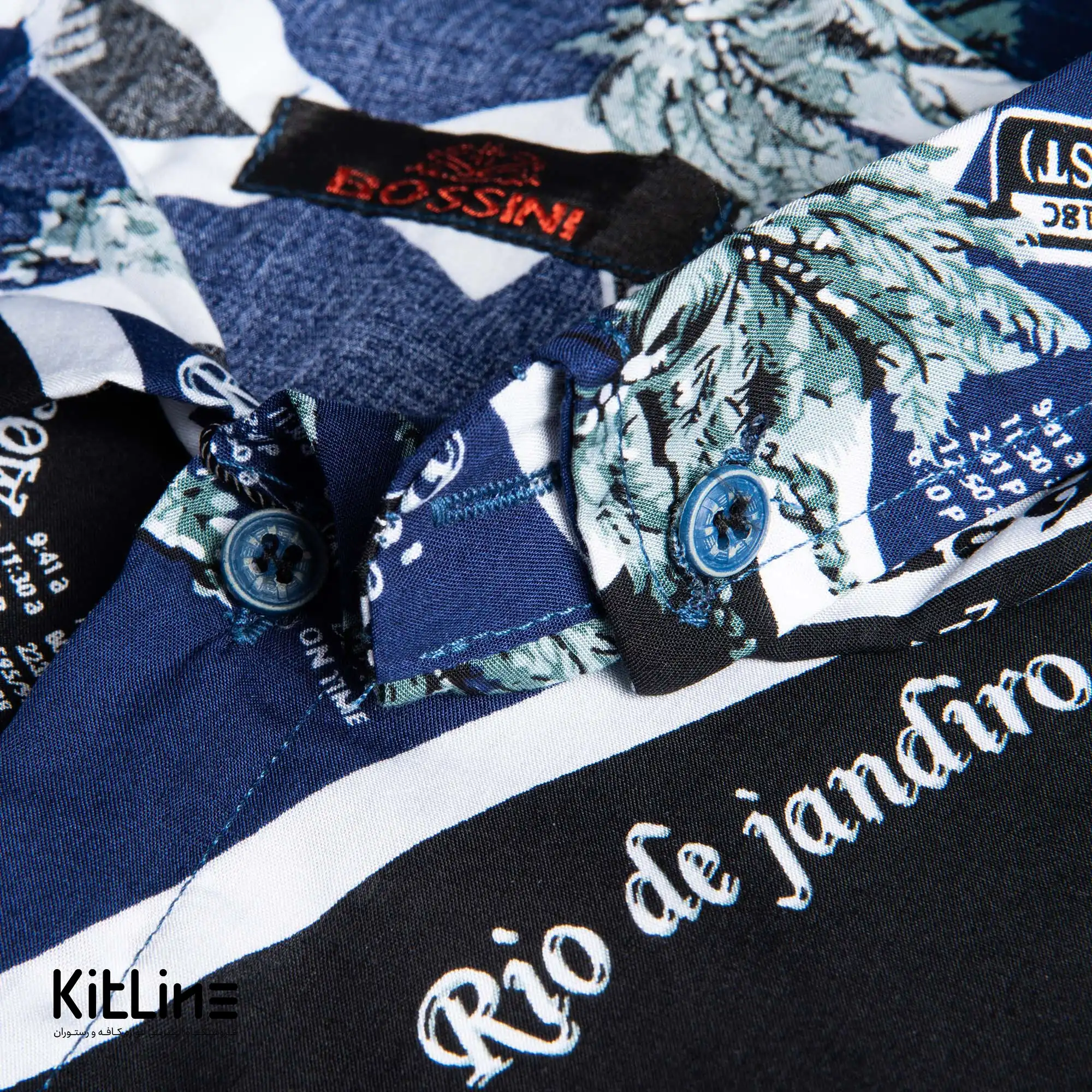 پيراهن آستین کوتاه هاوايی سفيد سورمه ای - تصویر 4