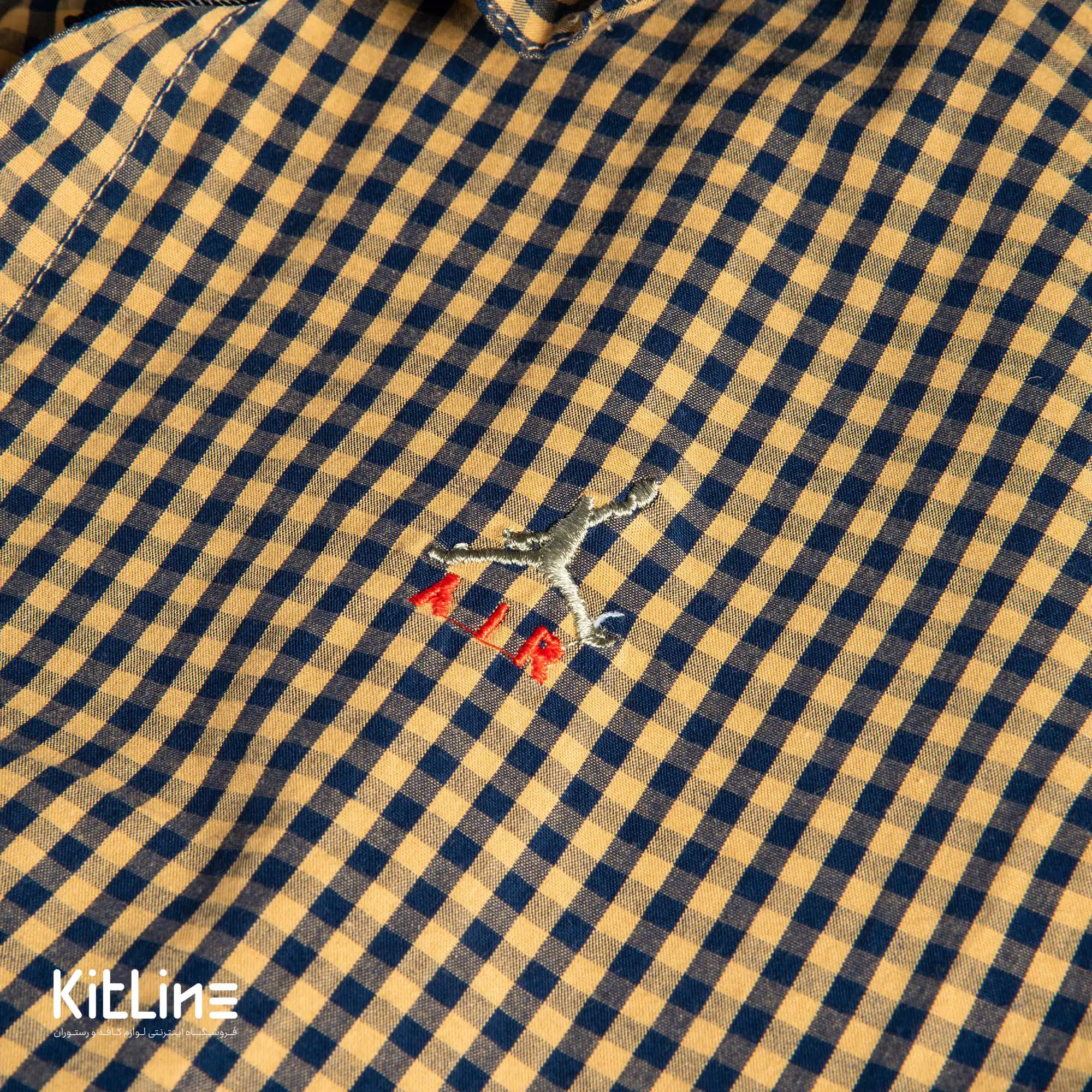 پيراهن آستين کوتاه چهارخانه مشکی خردلی - تصویر 2