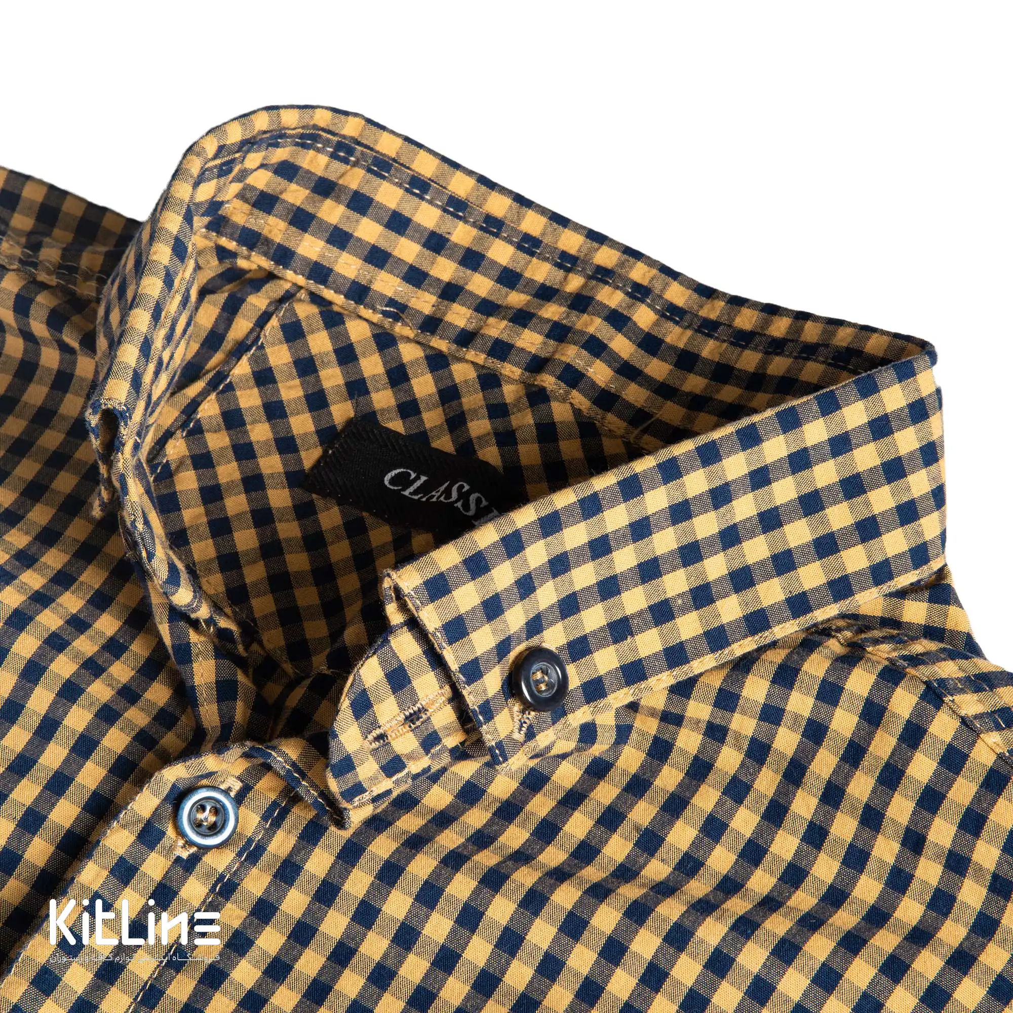 پيراهن آستين کوتاه چهارخانه مشکی خردلی - تصویر 4