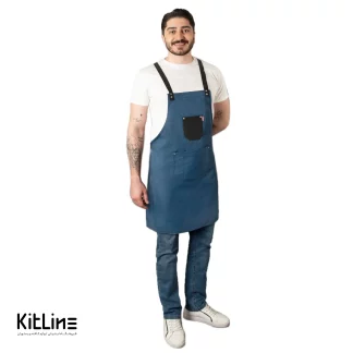 پيشبند آبی با جیب چرم