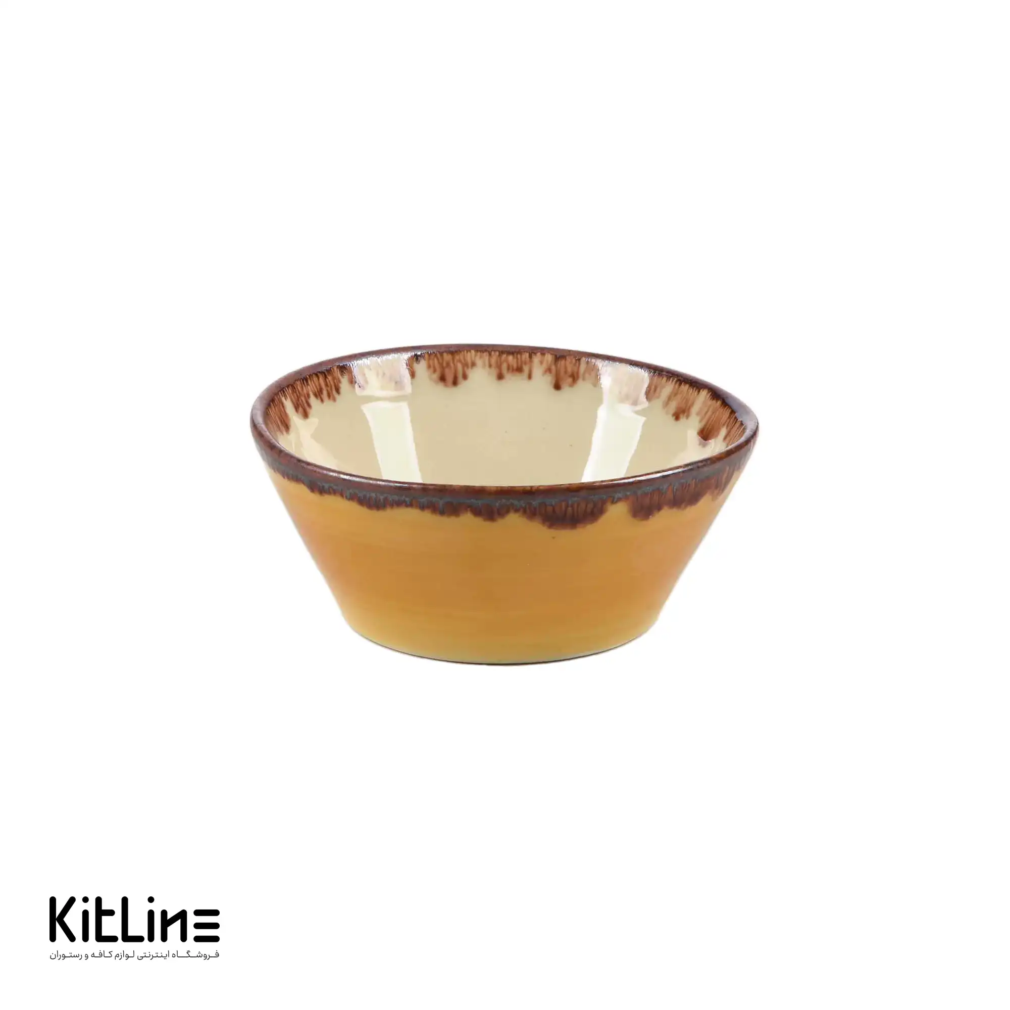 پیاله سرامیکی ۱۰ سانتیمتری زرد نارنجی باند دار