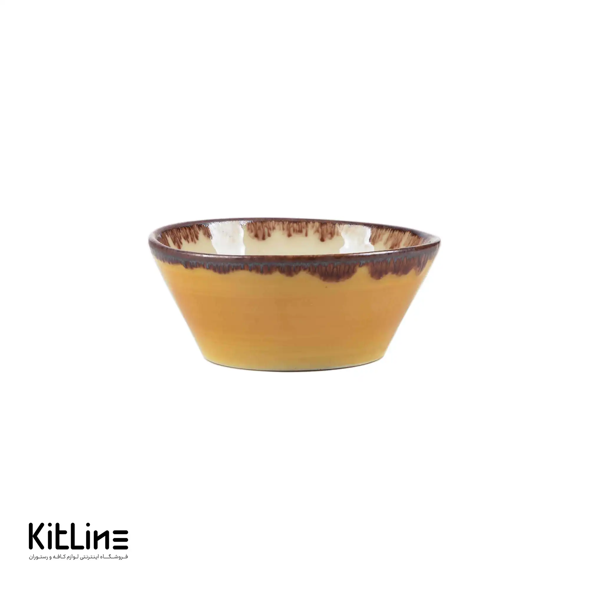 پیاله سرامیکی ۱۰ سانتیمتری زرد نارنجی باند دار - تصویر 3