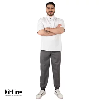 پیراهن آستین کوتاه سفید سه دکمه پوشاکو