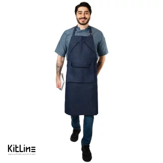 پیشبند آبی تک جیب نوار مشکی