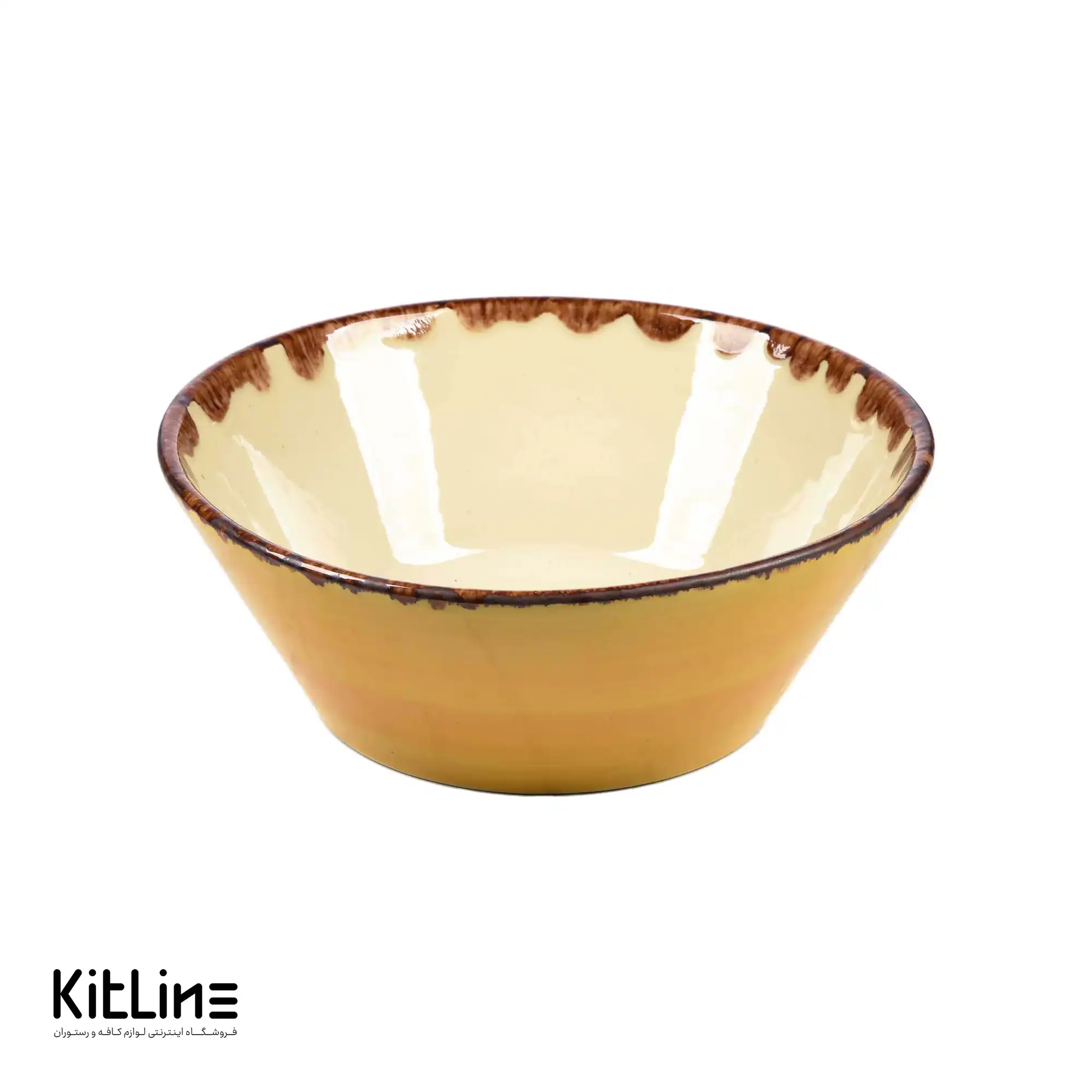کاسه سرامیکی ۲۴ سانتیمتری زرد نارنجی باند دار