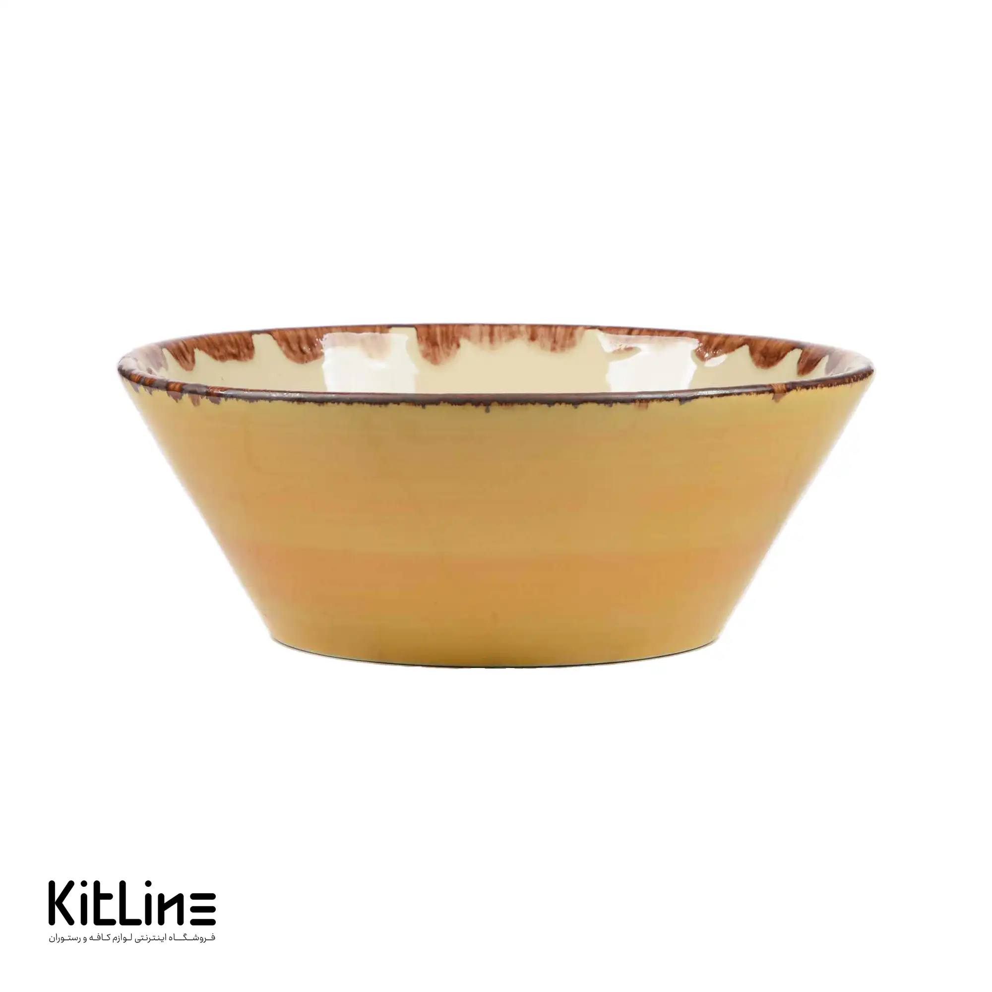 کاسه سرامیکی ۲۴ سانتیمتری زرد نارنجی باند دار - تصویر 3