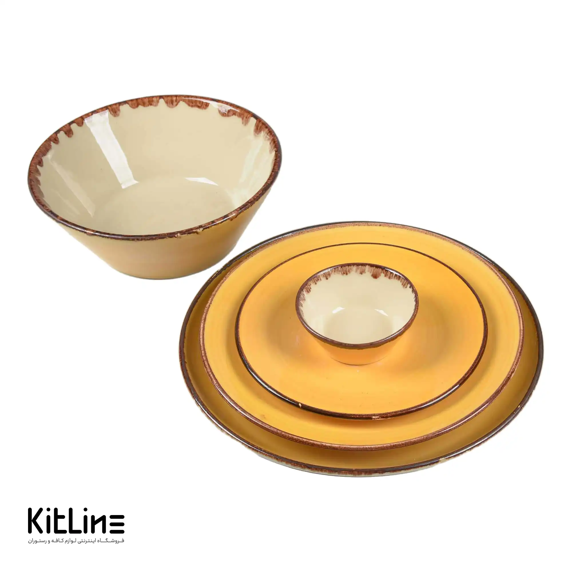 کاسه سرامیکی ۲۴ سانتیمتری زرد نارنجی باند دار - تصویر 5