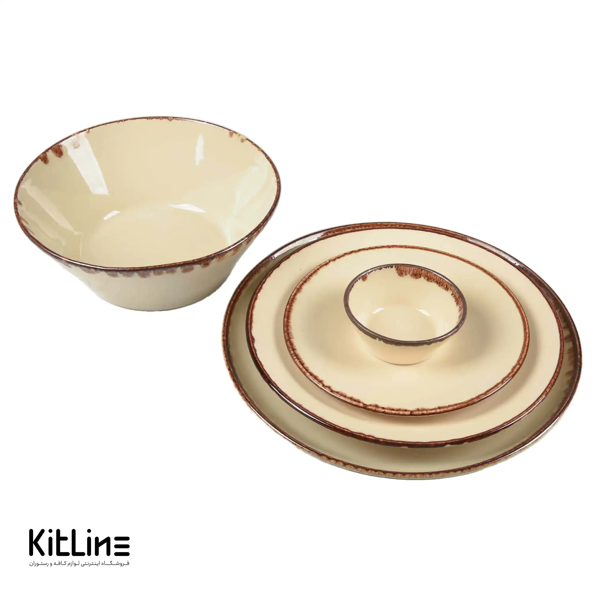 کاسه سرامیکی ۲۴ سانتیمتری کرم باند دار - تصویر 5