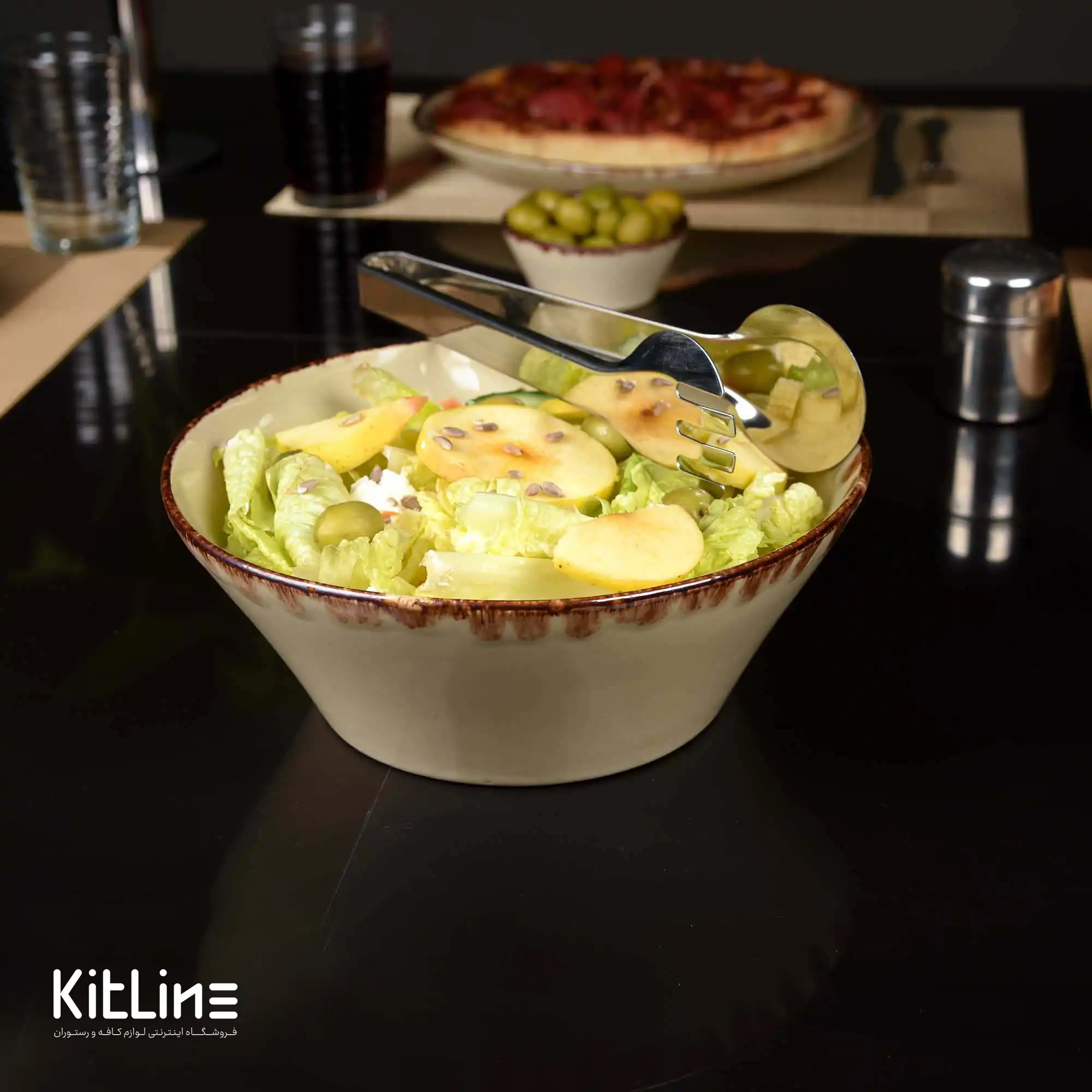 کاسه سرامیکی ۲۴ سانتیمتری کرم باند دار - تصویر 6