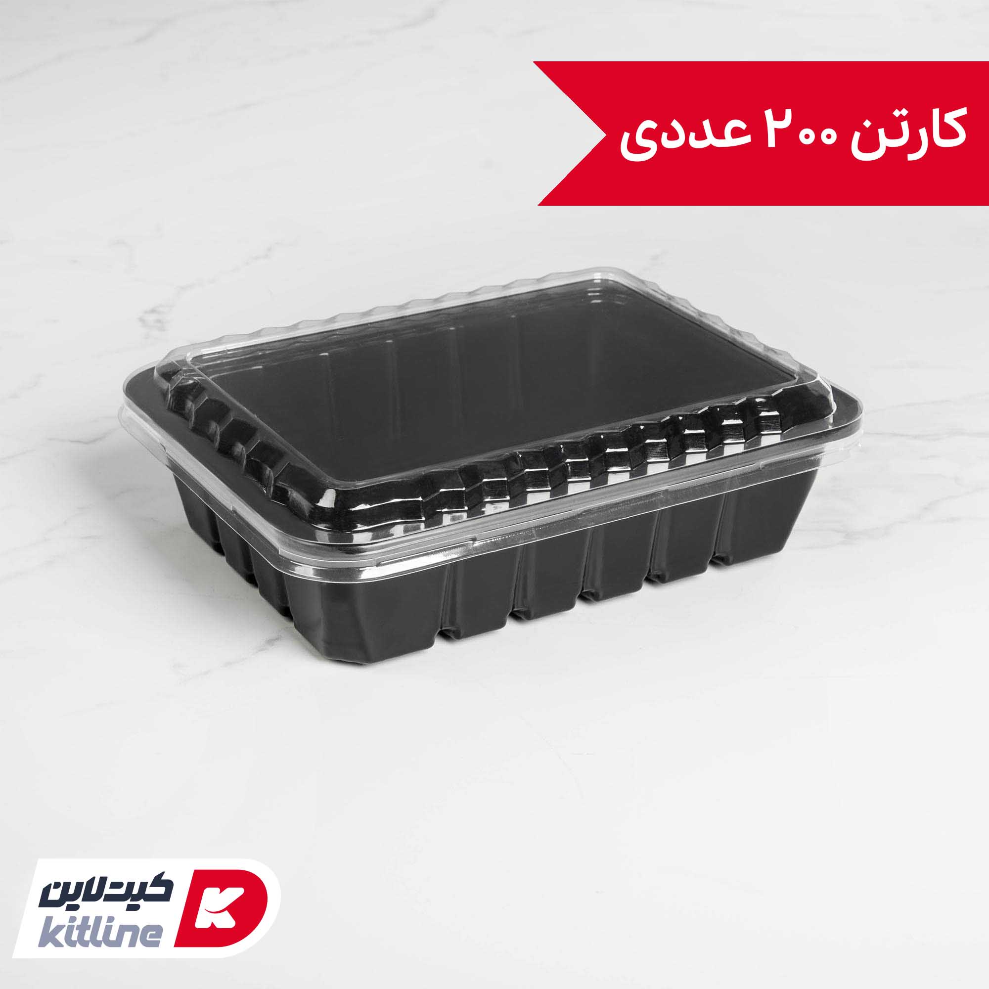 ظرف یکبار مصرف ۱۷×۲۲ سانتیمتری مشکی همراه درب (کارتن ۲۰۰ عددی)